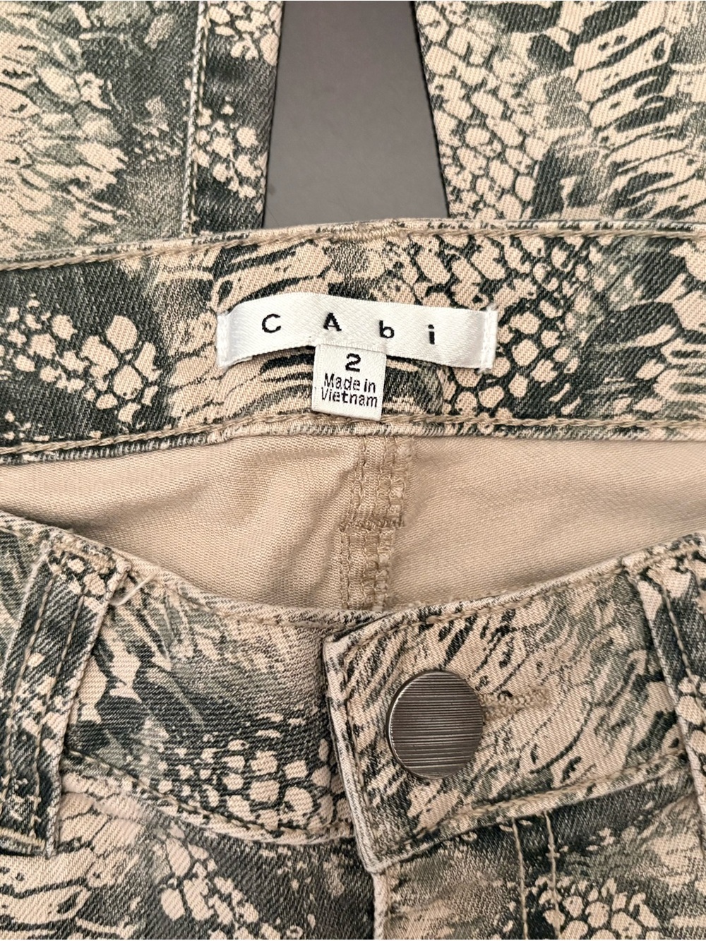 CAbi Beige, Black & Charcoal Snake-Print Jeans
